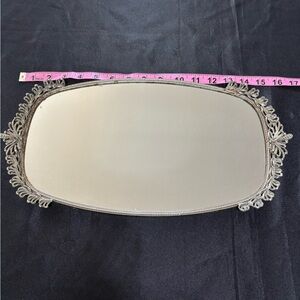 Vintage Ornate Silver-Tone Decorative Vanity Tray Mirror